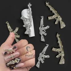 10 sztuk cyrkon luksusowe pistoletu paznokci pistolet Charms z srebrny/złota brokatowa stop Nail Art 3D ozdoby do paznokci DIY projekt klejnot biżuteria