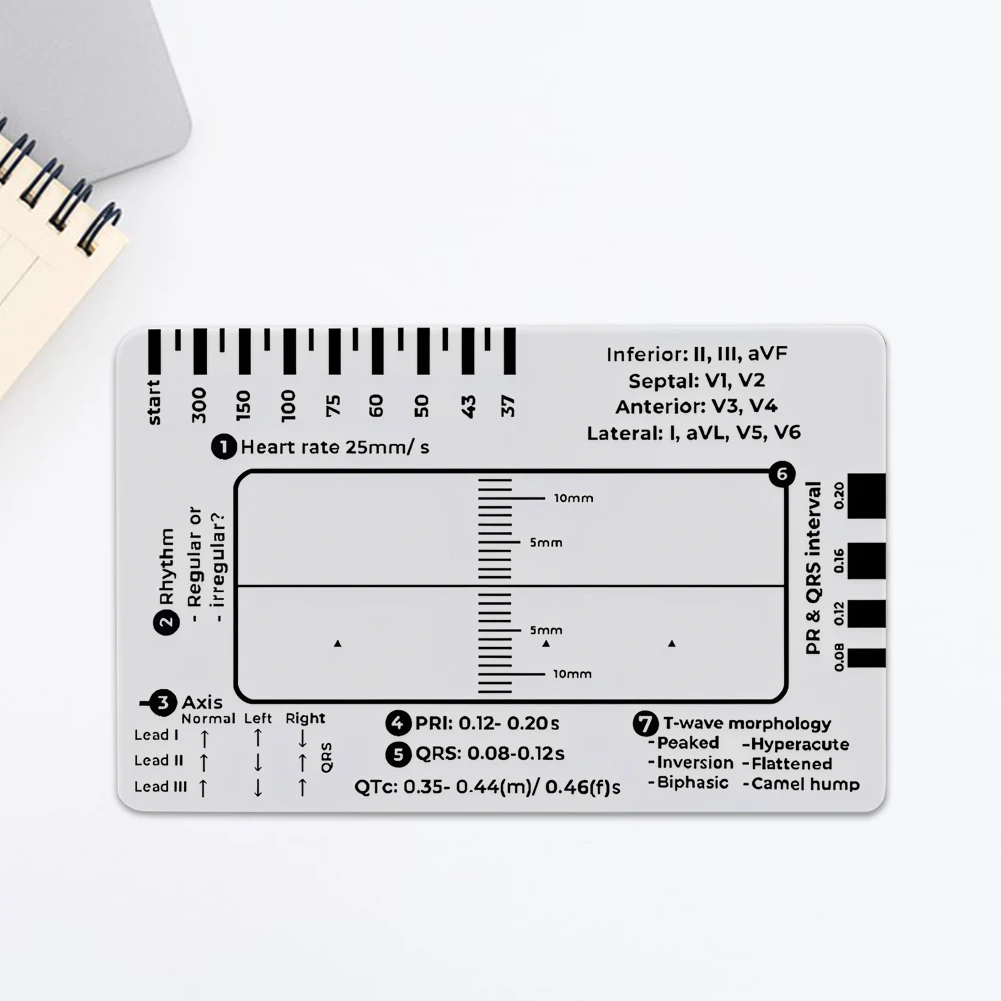 ECG 7 Step Ruler Pocket-Sized EKG Measuring Card Transparent 7 Step Ruler for ECG/EKG Interpretation