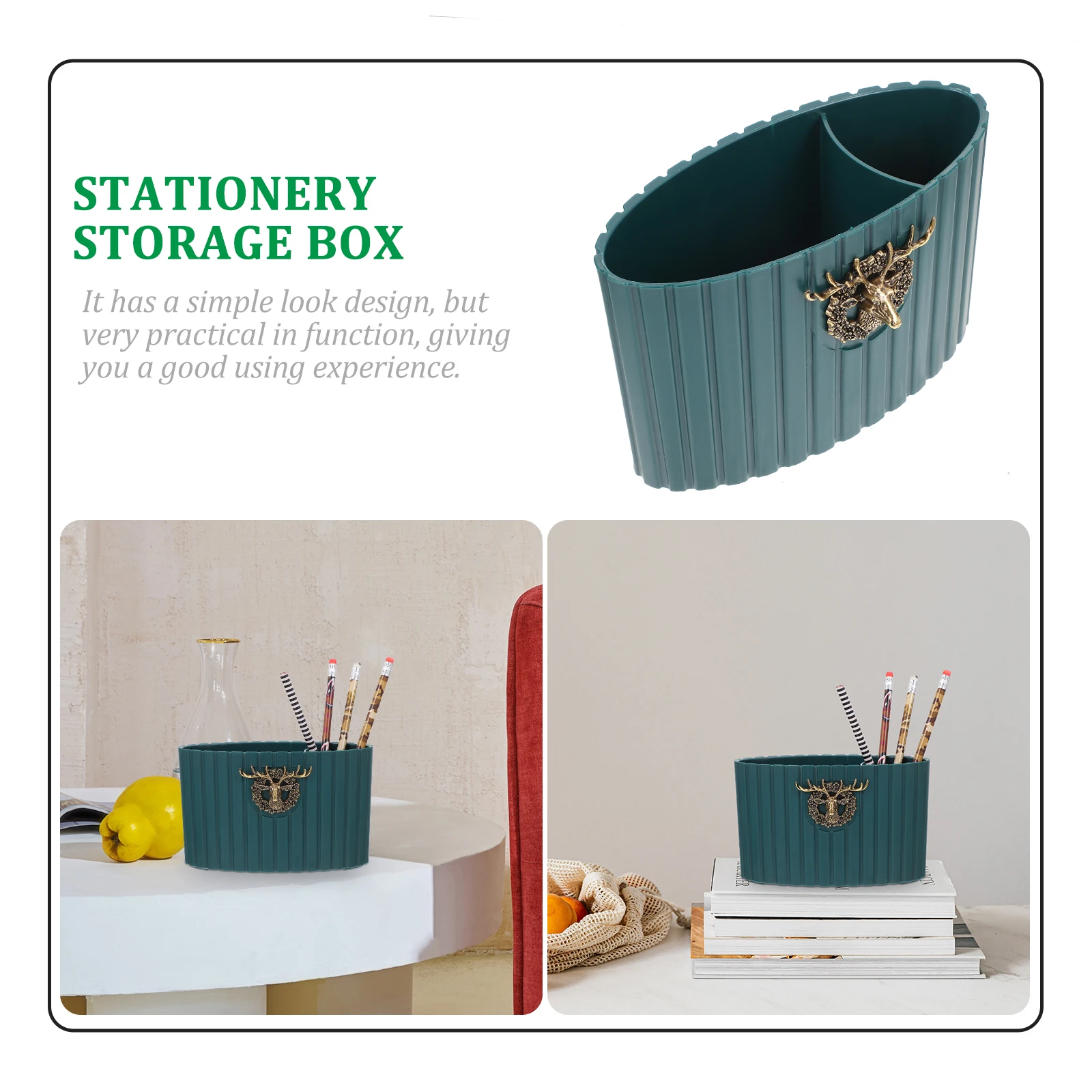 

3 Compartment Stationery Storage Box Green PP Material Office Desk ganizer Paintbrush Holder Desktop Container