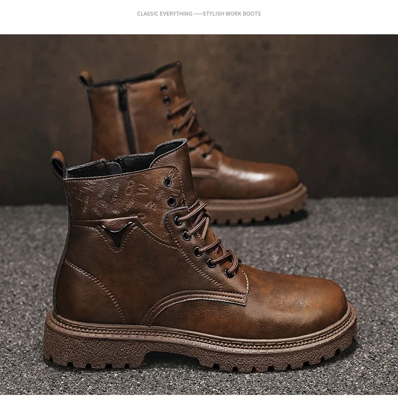 6cm Invisible Height Increasing Men Boots Leather Outdoor Autumn Winter Shoes Warm Non-Slip Comfortable Elevator Ankle Boots