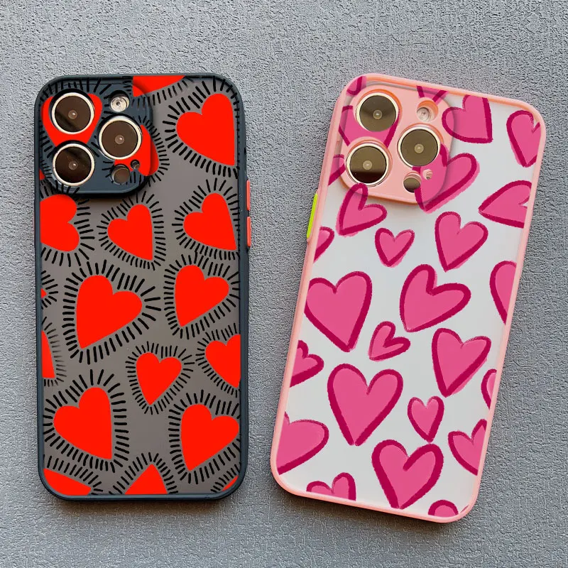 Coque de téléphone antichoc Red Love Coussins, coque de téléphone rose, plein écran, mode, iPhone 15 14 13 12 11 Pro Max Mini X XS Poly 7 8 Plus