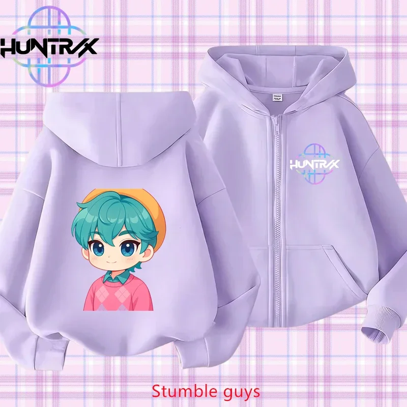 

Kpop Demon Hunters Kids Purple Zip Hoodie Spring Autumn 3-12Y Kawaii Boys Girls Clothes Match Sneakers
