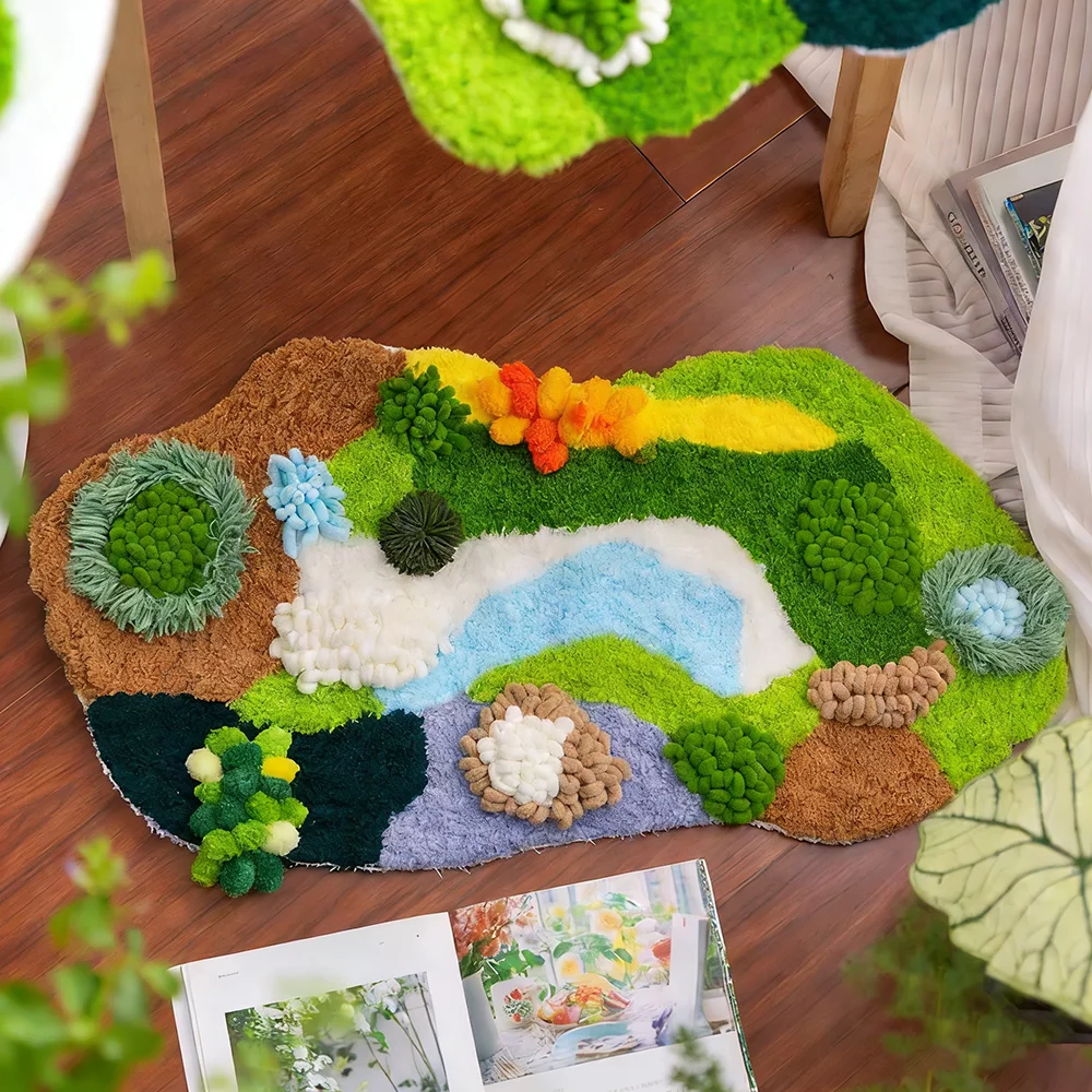 

Набор для создания коврика методом крючкового плетения (лэч-хук) из мохового ворса для начинающих: креативный комплект для рукоделия, декор для дома