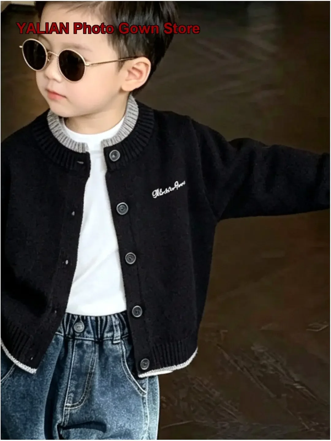 Kids Autumn Boys Old Money Style Casual Knit Jacket Middle School Students Clothing