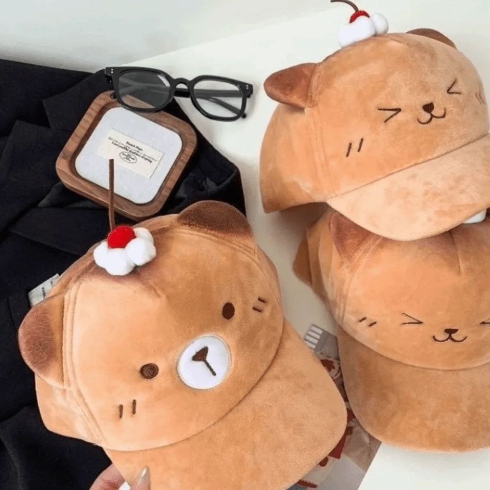 

Versatile Cute Cherry Baseball Cap Comfortable Sweet Bear Sun Protection Cap Warm Adjustable Cartoon Cat Duckbill Cap Daily
