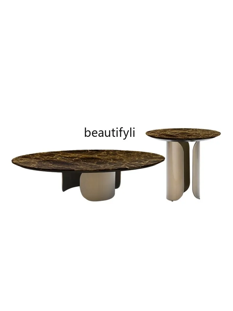 

Natural Marble Tea Table Modern Simple and Light Luxury Assembled round Living Room Side Table Combination Minimalist