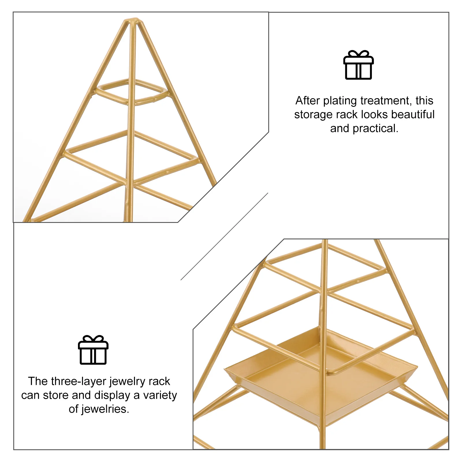 

1 pc Jewelry Rack Three-Layer Iron Storage Holder For Earrings Necklaces Rings Display Stand Organizing Decorative Use Golden