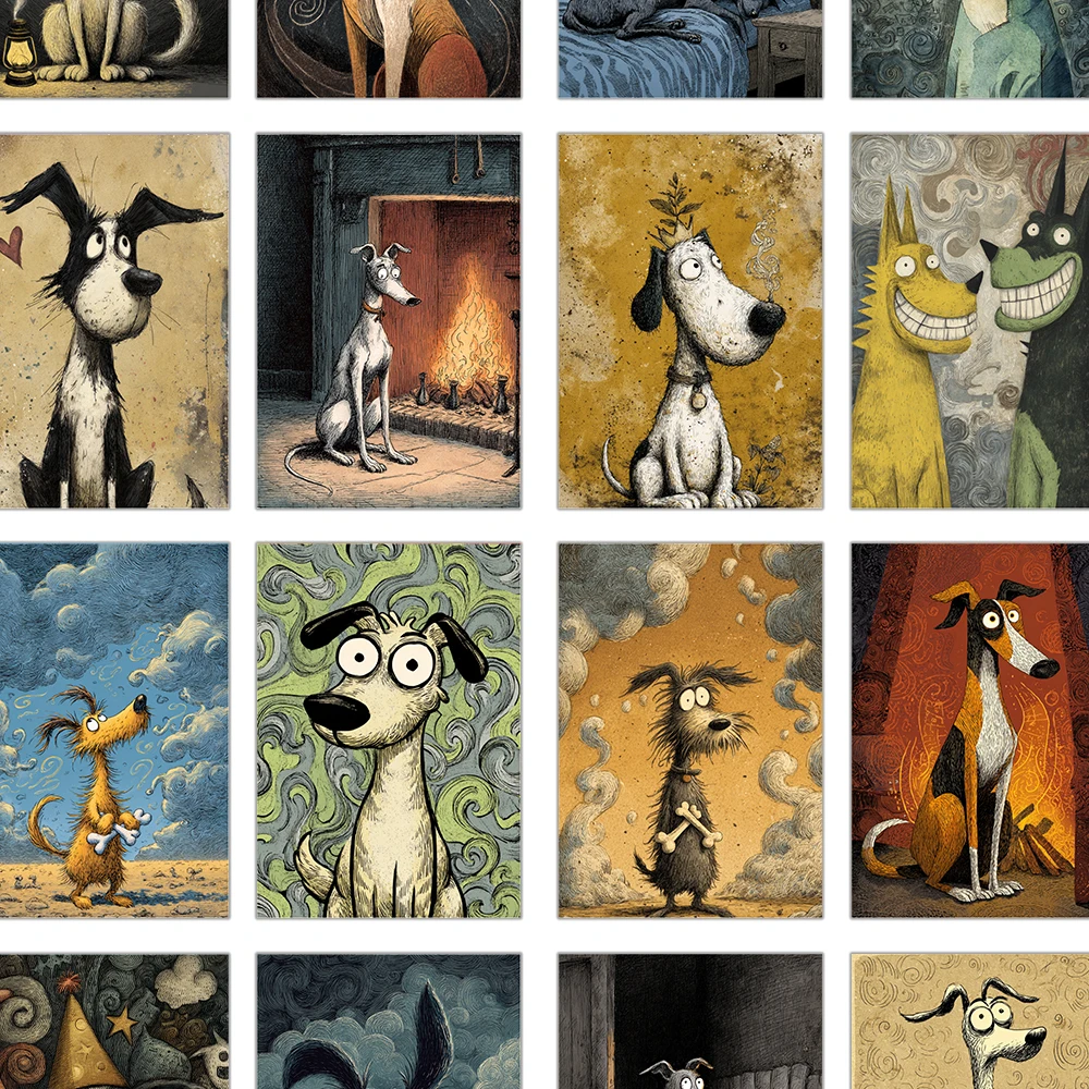 

32pcs Fantasy Cute Dog Theme Postcards, Indoor Bedroom Decor,Cards,Wall Stickers,Message Cards,Greeting Cards,Memorial Postcards