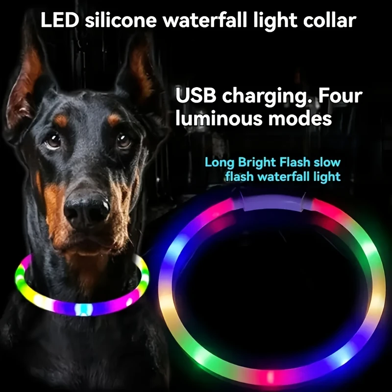 Adjustable USB Rechargeable LED Dog Collar - Multi-Color, 4 Flashing Modes, Cut-To-Fit Design for Nighttime Safety & Visibility