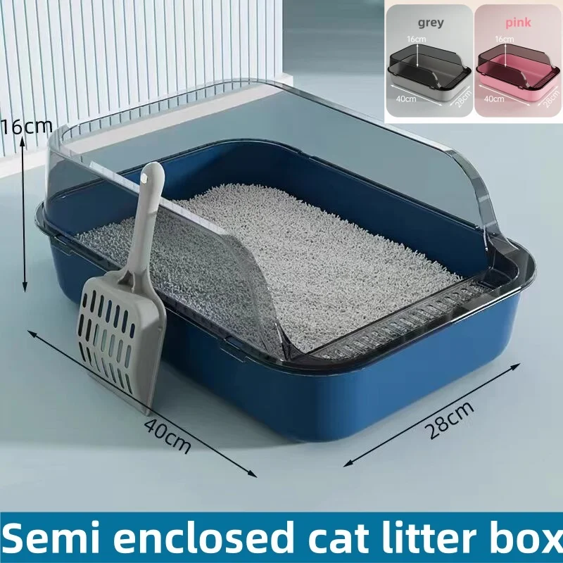 Boxed Cat Litter Box Set Large Fence Semi Enclosed Cat Litter Box Thickened Cat Toilet with Cat Litter Scoop Pet Cat Box