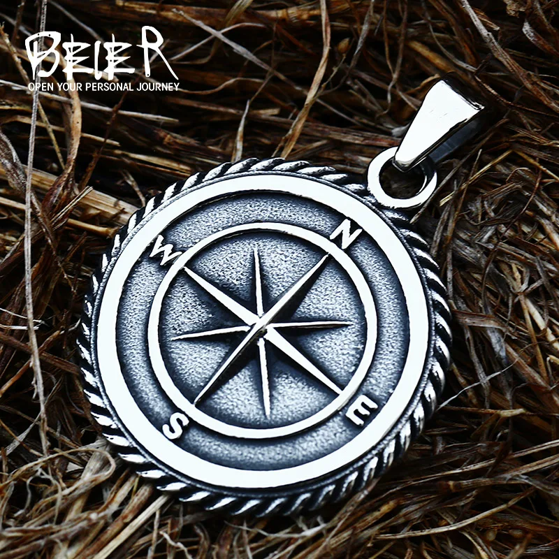 2022 BEIER 316 Stainless Steel Viking  Ordin Trendy Round Compass Pendant Men Necklace Personality Jewelry Wholesale