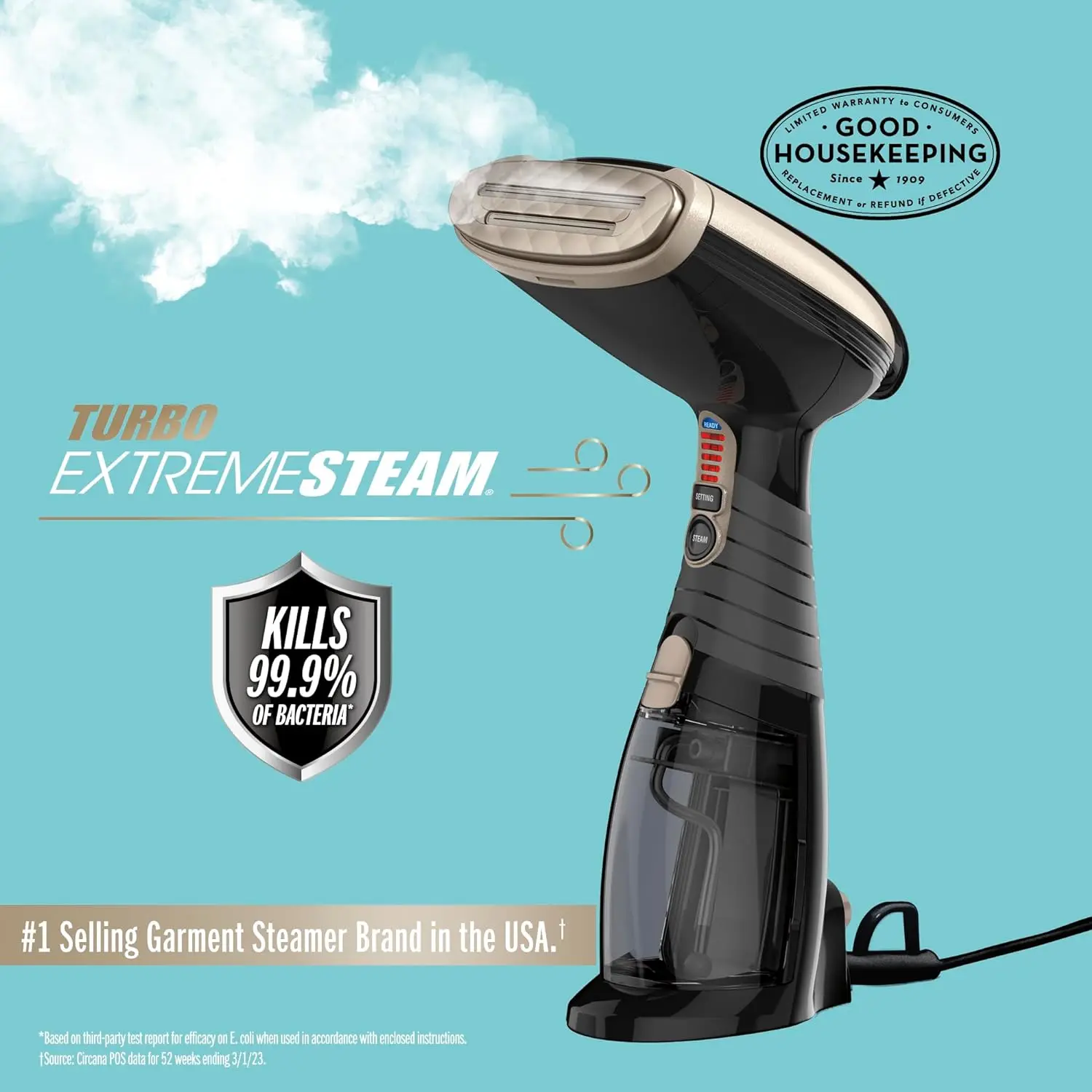 Handheld Garment Steamer for Clothes, Turbo ExtremeSteam 1875W, Portable Handheld Design, Strong Penetrating Steam