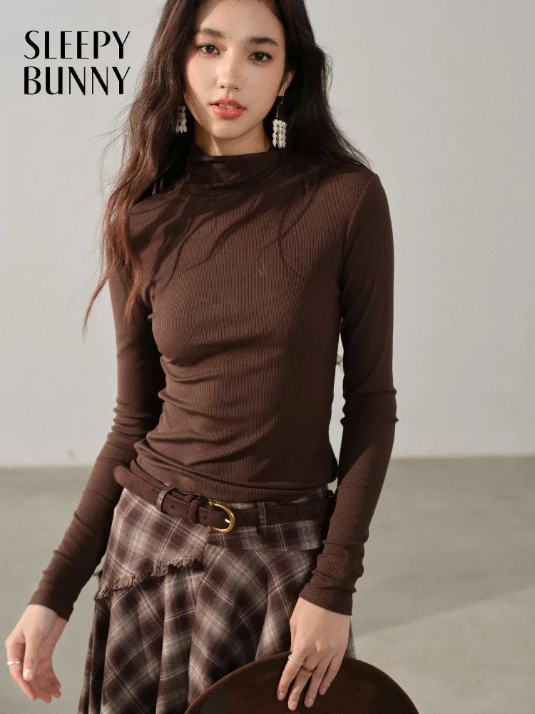 

Elegant Slim Fit Lady Turtleneck Top Warm Knit Long Sleeve Tee Soft Stretch High Neck Basic T-shirt Women Winter Layering Outfit