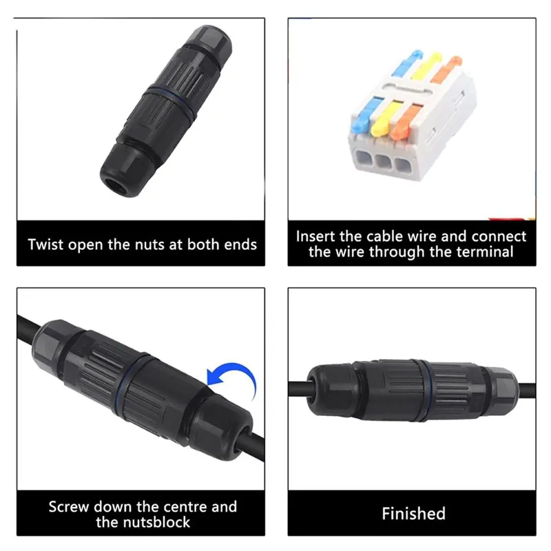 A52T 8 Sets Outdoor 3 Way Electrical Cable Connector IP68 Waterproof Junction Box Replaceable Lever Wire Connectors