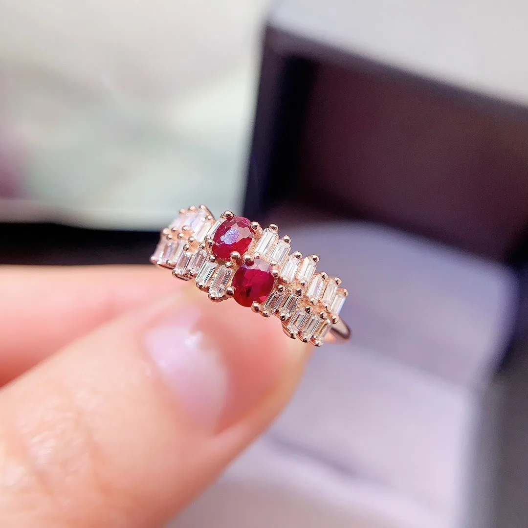 

Newly Designed Natural Ruby Ring S925 Sterling Silver 3* 4mm Women's Jewelry Gift Luxury Jewelry Designer