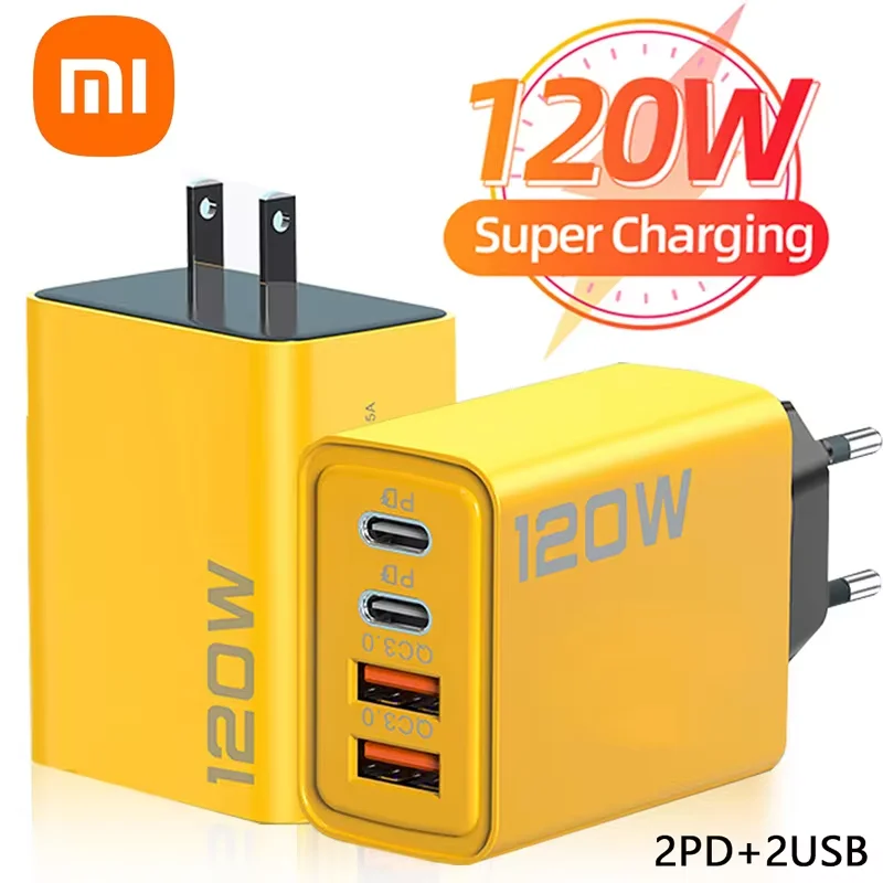 Xiaomi 120W 4 Ports USB Type-C Fast Charge 3.0 USB 2PD Quick Charger Adapter For Samsung IPhone Xiaomi Fast Charging EU/US Plug