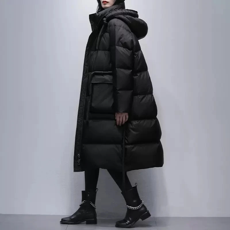 2023 Winter New Hooded White Duck Down Jacket Women Black Female Thicken Snow Parkas Overcoat Korean Loose Warm Long Down Coats