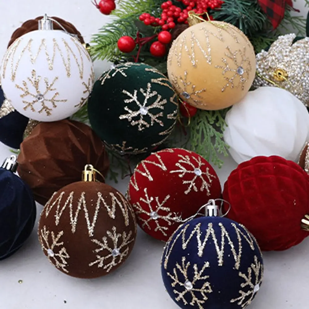 

4pcs 8cm Velvet Christmas Ball Pendant Flocked Glitter Xmas Gift Balls Shatterproof Christmas Tree Hanging Balls