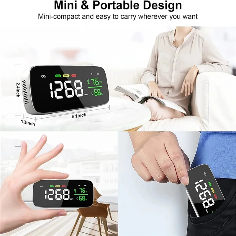 

CO2 Monitor Detector[Metal Case] 4-In-1 Indoor with CO2 & Temperature & Humidity Meter CO2 Carbon Dioxide Detector jasmine