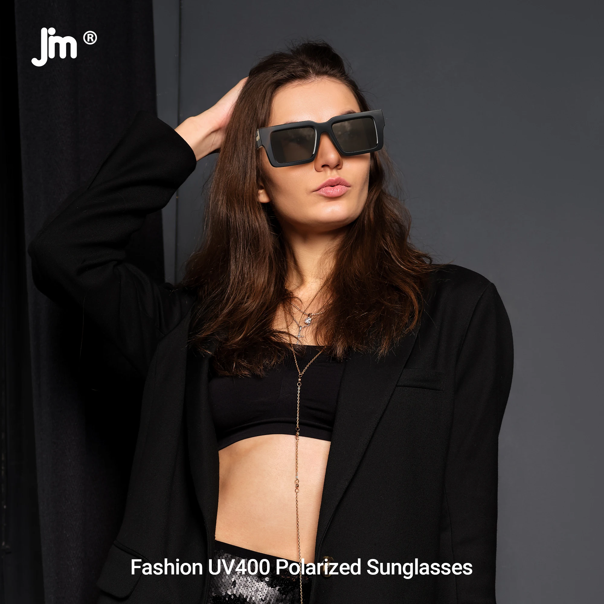 JM Rectangle Sunglasses for Men and Women Trendy Chunky Square Sun Glasses UV400 Retro Black Oculos De Sol