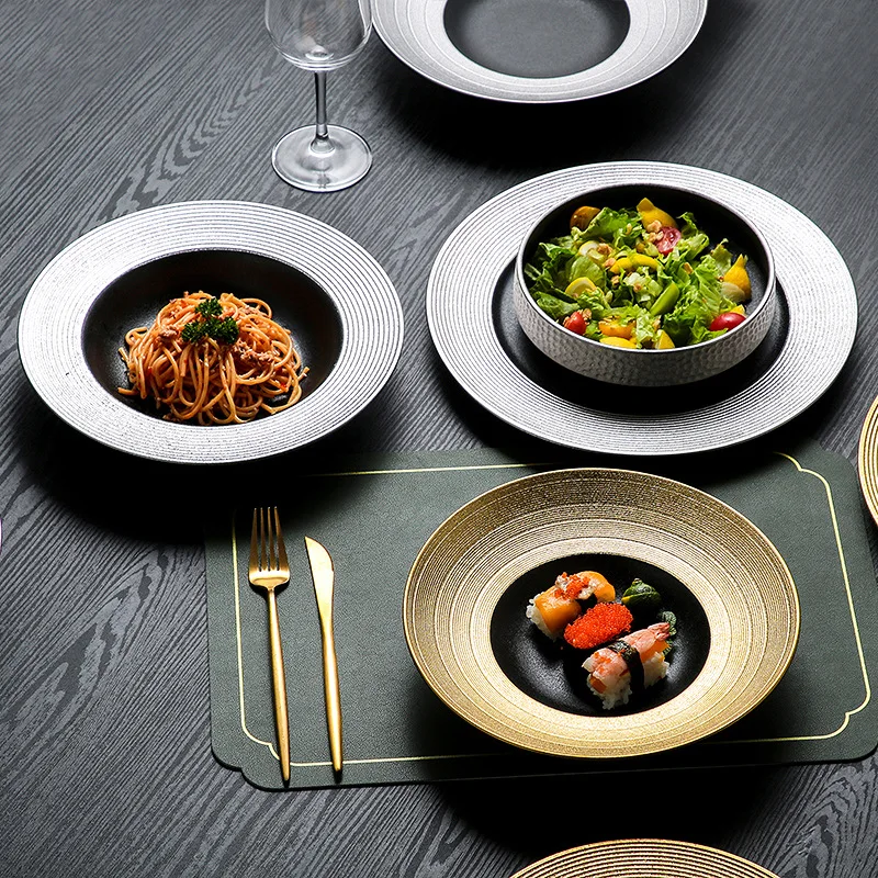 HYS Western Tableware Creative Personality Straw Hat Bowl Light Luxury Ceramic Salad Bowl Western Restaurant Pasta Plate