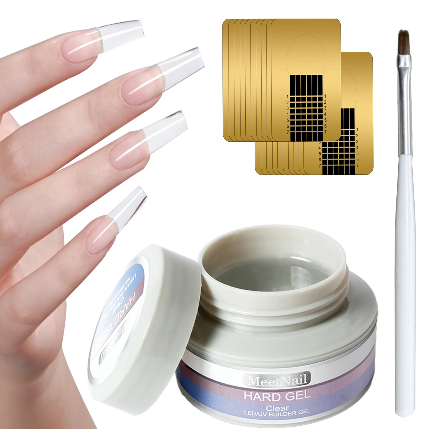 

56g Uv Hard Gel Nails Extensions Strengthen Nude Builder Gel with 20 Pcs Forms Beginners Professional Manicure Art Supplies
