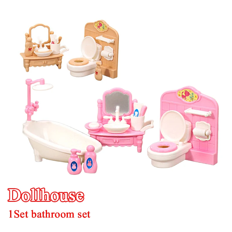 1Set 1:12 Dollhouse Miniature Bathtub Toilet Sink Bathroom Set Furniture Home Model Decor Toy Doll House Accessories