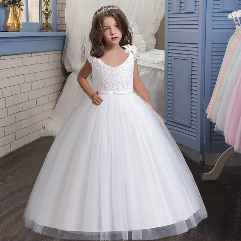 New Girl Flower summer Lace Princess Dress fluffy elegant evening dress baby birthday party girl princess dress 0-12 year old