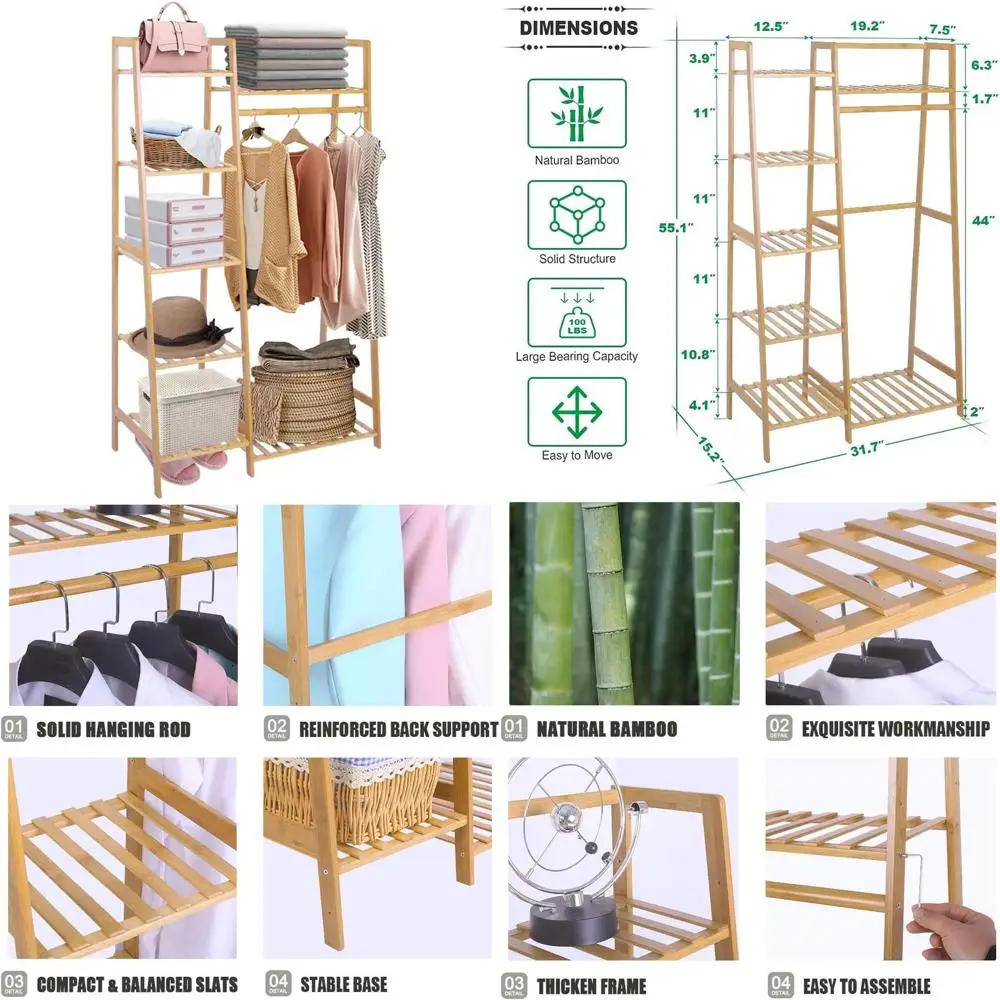 

7-ярусная бамбуковая подвесная вешалка для одежды, сверхпрочный органайзер для минималистичного гардероба