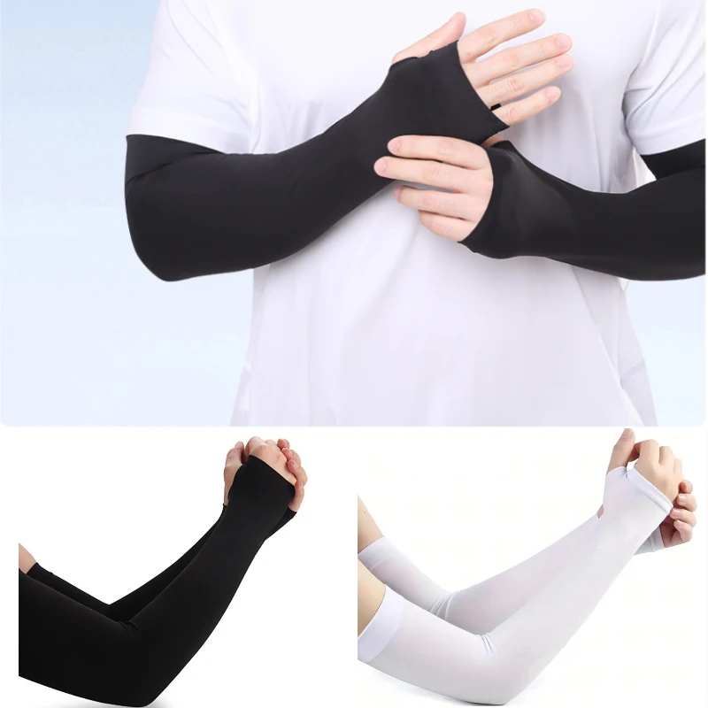 1 Pair Ice Silk Sun Protection Arm Covers Unisex Elbow Cover Outdoor Cycling Running Fishing Driving Cool Anti-UV Arm Sleeves