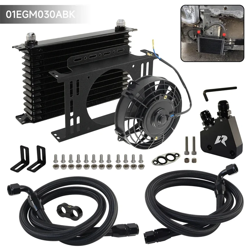 For GM Chevy V8 Engine LS1 LS2 LS3 TRUST Style  AN10 Universal 13 Row Oil Cooler + Oil lines Bracket Kit w/7\'\' Electric Fan Kit