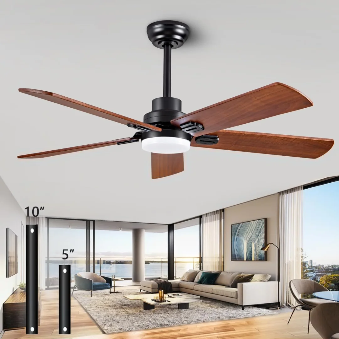 

HRONG Wood Ceiling Fan with 3 Blade Remote Control Indoor Vintage for Patio Living Room Bedroom Office Ceiling Fan with Light