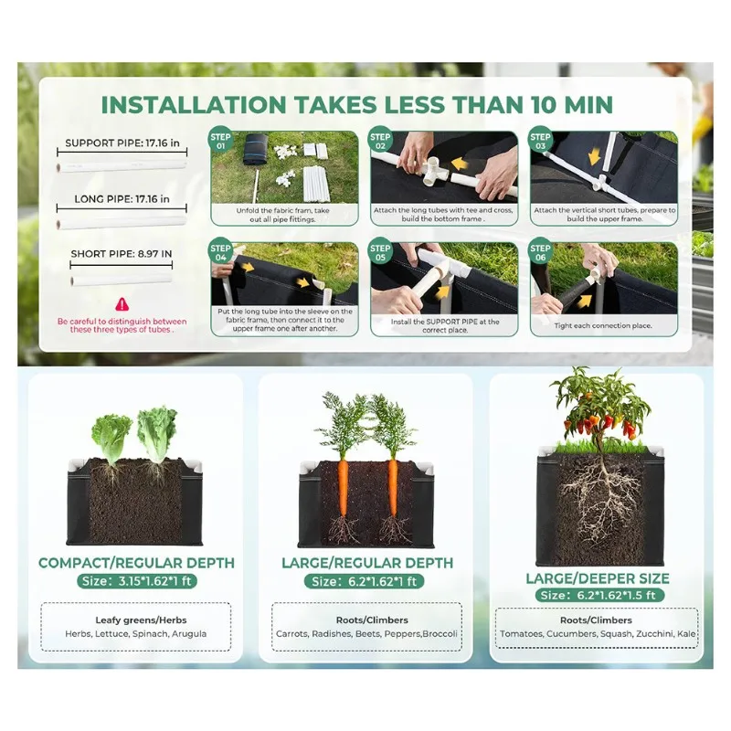 

AT69 -Veggie And Flower Garden Planting Box Bag 2 Pieces, Winter Plant Growing Bed Bag Support, Non-Woven Fabric Garden Bed Vege