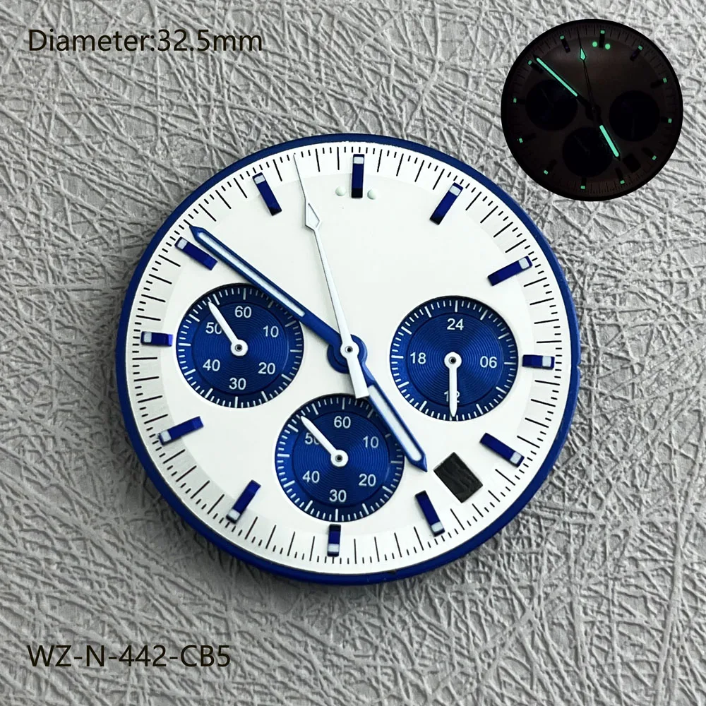 32.5mm VK63文字盤、夜光針付きパンダタイプムーンフェイズ文字盤、VK63クォーツムーブメント311.33.40.30.02.001クロノグラフ時計改造用