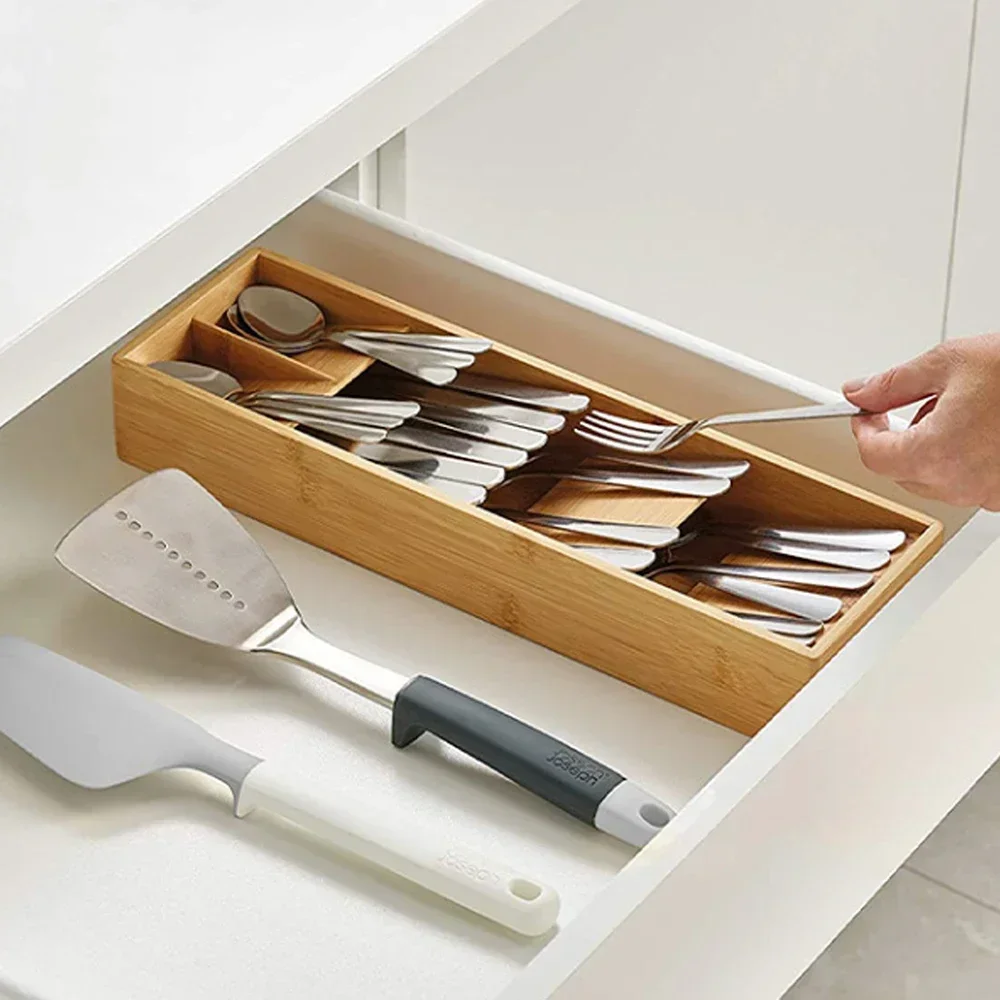 

Simple Kitchen Tableware Drawer Organizer Bamboo Expandable Kitchen Compact Cutlery Drawer Tool for Forks Spoons Utensils Boxes