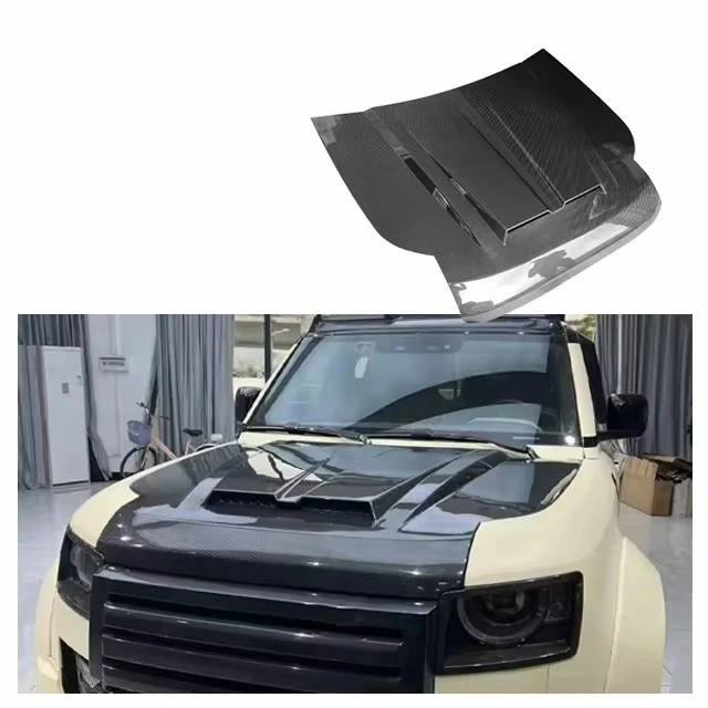 For Land Rover Defender L663 Upgrade Brabus Style Dry Carbon Fiber Hood Body Kit Defender 90 110 130 Prepreg Carbon Fiber Hood