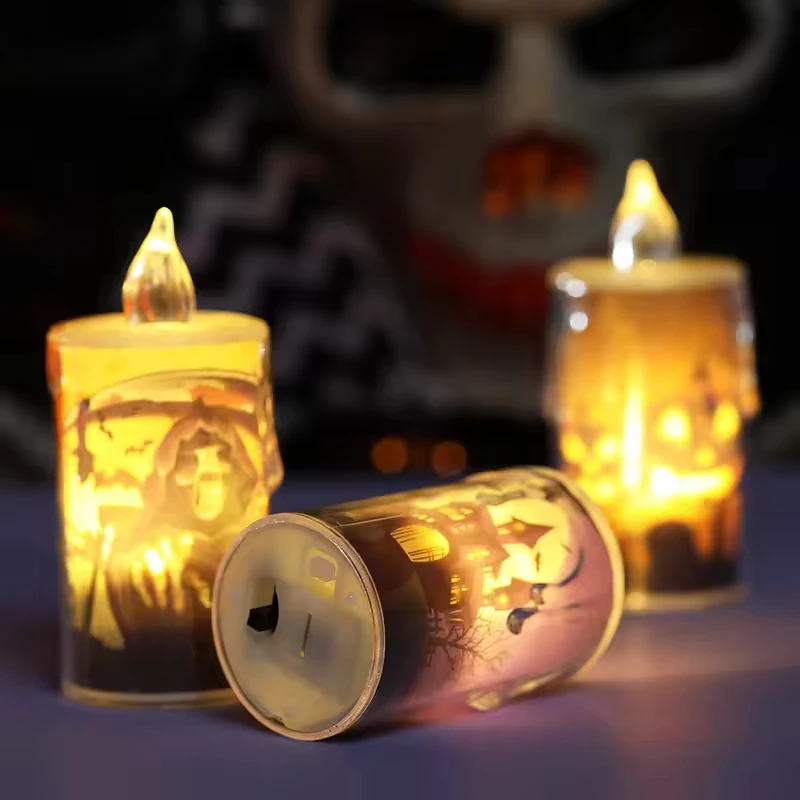 2PCS Halloween Gift Flameless LED Candles Paraffin Wax Flickering Remote Timer Built-in Fairy Light Battery Halloween Candles