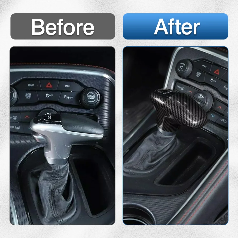 Carbon Fiber ABS Gear Shift Knob Handle Cover Sticker for Dodge Charger 2015 2016 2017 2018 2019 2020-2025 Left Hand Drive