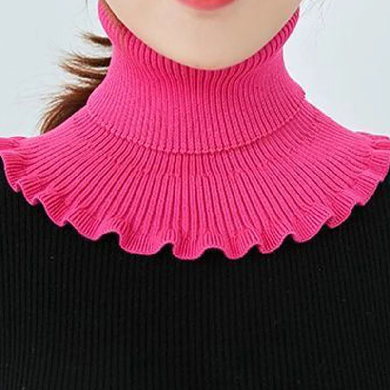 Elastic Knitted Neck Collars Knitted Wool False Collar Neck Scarf Solid Color Woolen Collars Ornaments Fashion Women Fake Collar