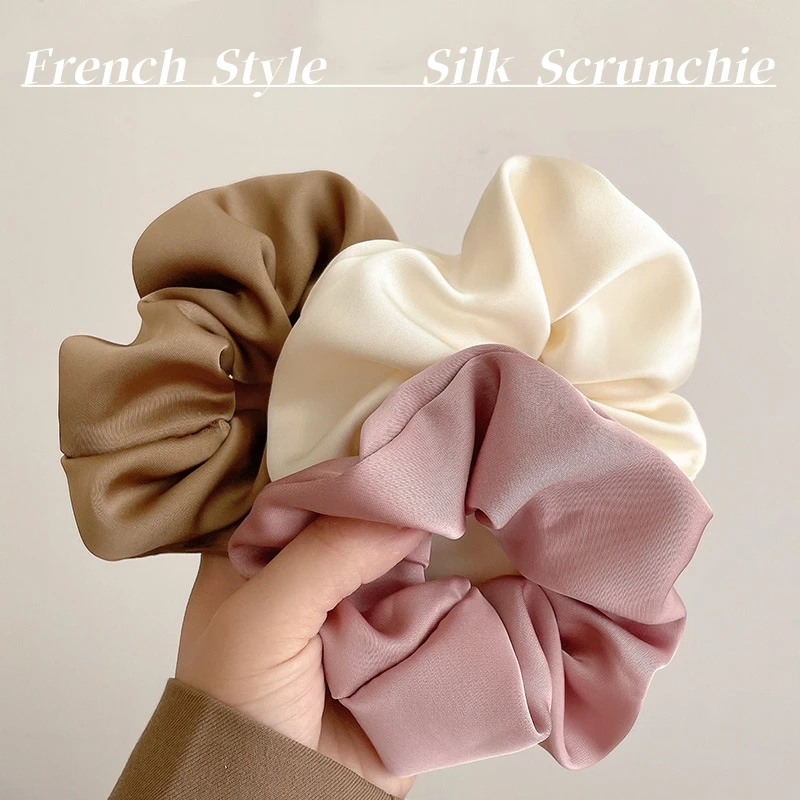 

French Style Women Silk Scrunchie Gentle Hair Ties Solid Color Hair Bands Ladies Dancing Ponytail Holder Girls Hair Accessories