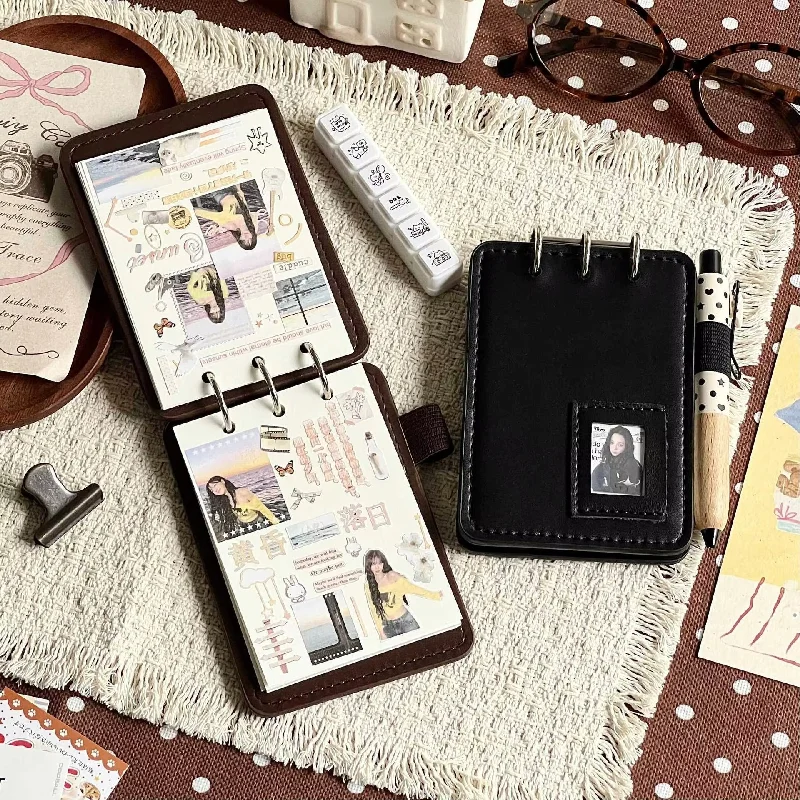 Korean Style PU Leather M5 Three-Hole Flip Up Detachable Journal Notebook for Students School Stationery