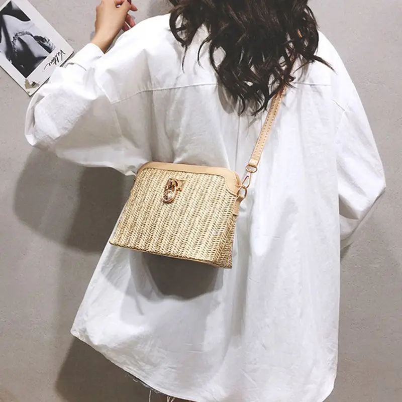 Women Ladies Crossbody Handbag Straw Woven Shoulder Bag Tote Purse Messenger Satchel