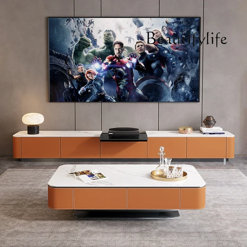 TV cabinet modern small apartment household extended electric telescopic intelligent projector saddle leather floor cabinet