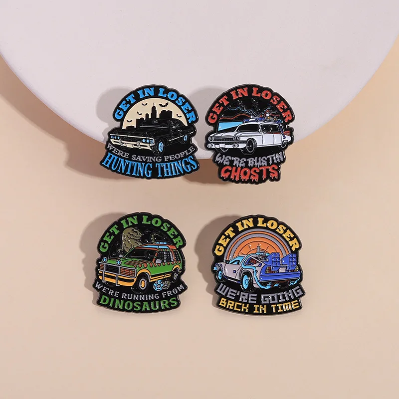 Science Fiction Comedy Car Enamel Brooch Get In Loser We'Re Going Back In Time Thrilling Plot Lapel Pin Badge Jewelry Fans Gift