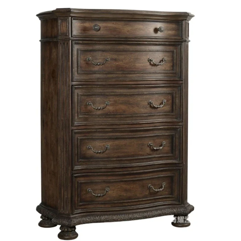 

American country solid wood living room oak carved six-chest cabinet, bedroom retro drawer locker
