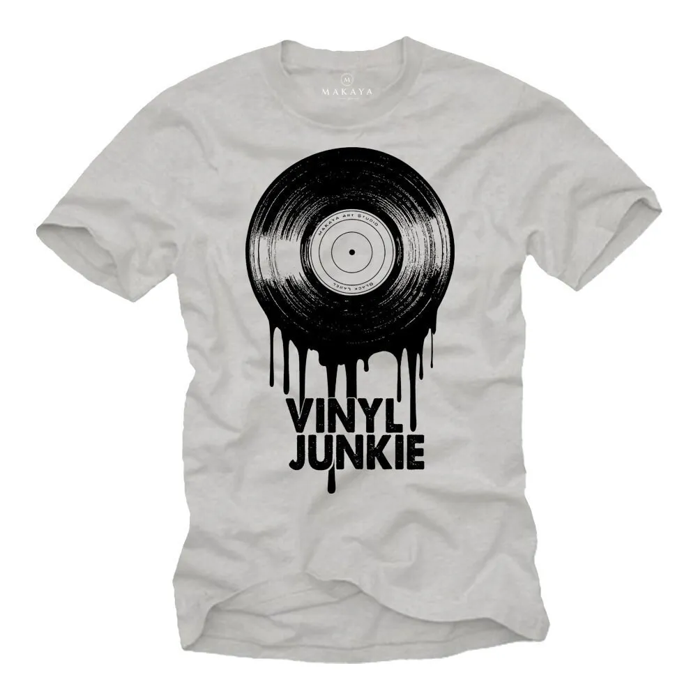 Mens Music T Shirt Vinyl Junkie With Print In Black Light Grey S Xxxxxl