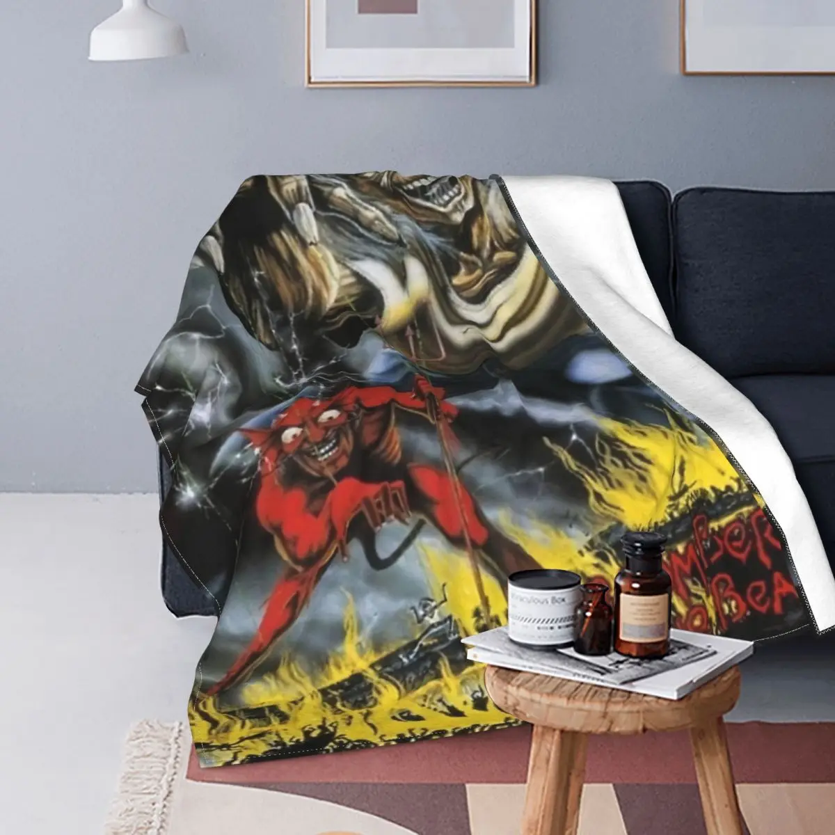 The Scary Skull Irons Maidens Knitted Blanket Velvet Ultra-Soft Throw Blanket for Outdoor Travel Bed Rug