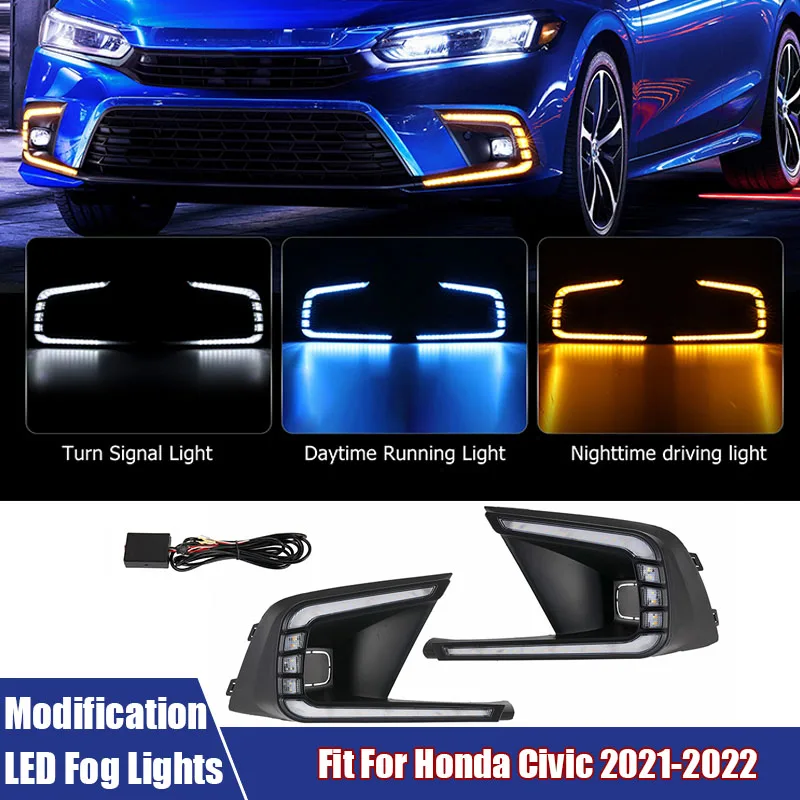 

2Pcs/Pair Modification LED Fog Lamps With Wiring Harness Led Turn Signal DRL Light Car Accessories Fit For Honda Civic 2021-2022