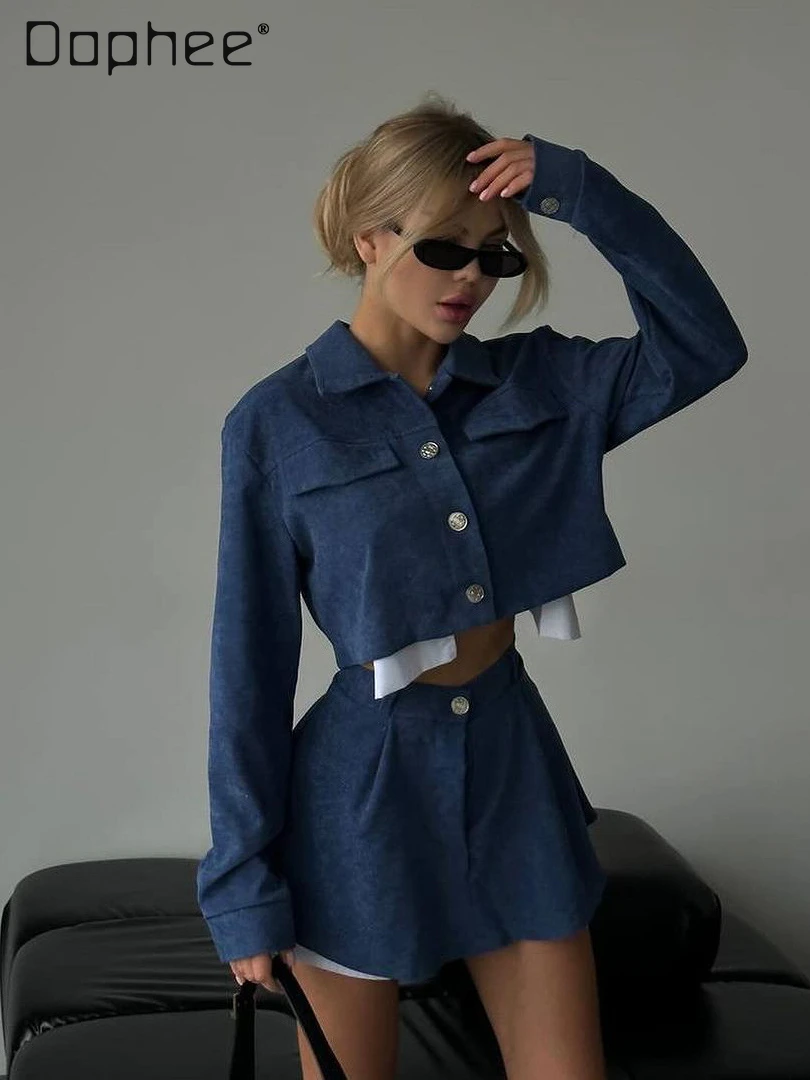 

Sexy Spice Girl Short Jacket Women's High Waist Mini Skirt Two-piece Set Women Summer New Personalized Street Style Skirt Sets