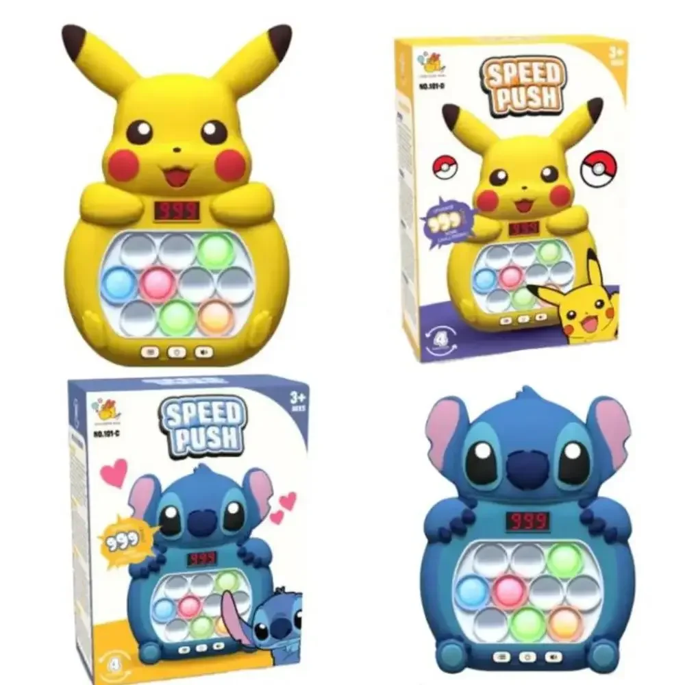 Pokemon Pikachu Stitch Quick Push Game Console Stress Toys Puzzle Game Machine Party Electronic Sound Finger Hamster  Gifts